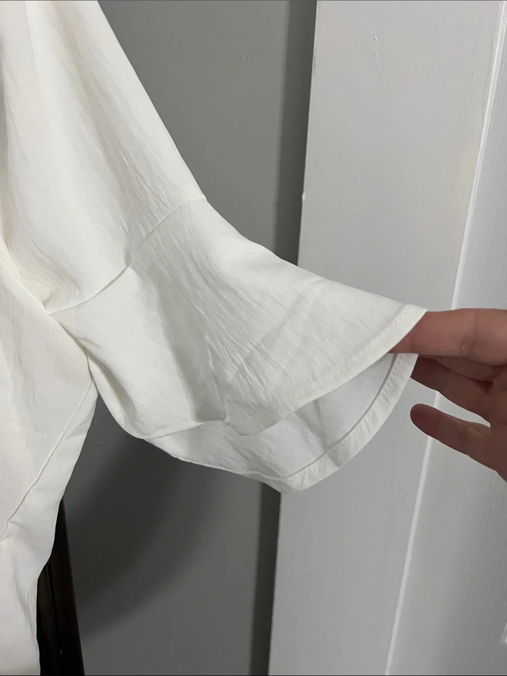 Lightweight White Ruffle-Sleeve V-Neck Blouse